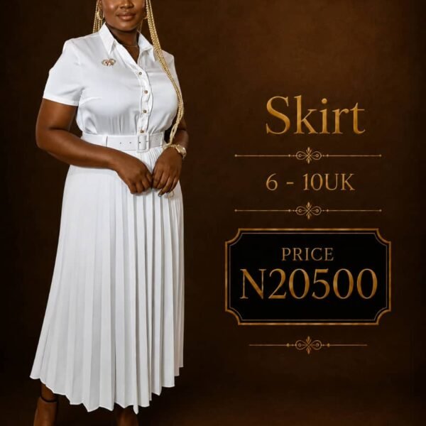 White Belted Pleated Skirt