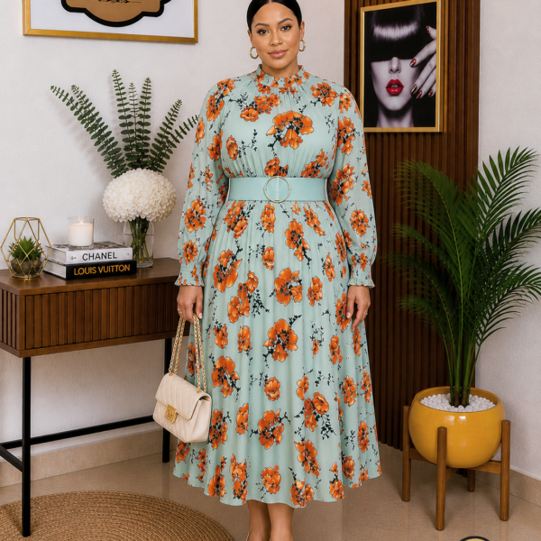 Belted floral gown