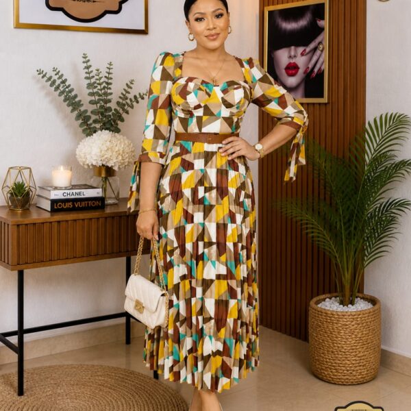 Colour block bustier pleat gown