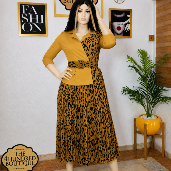 Animal print gown, Mustard