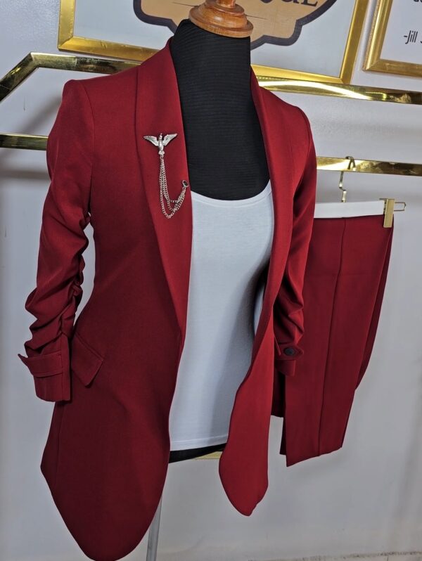 Ruched Cuff Detail Blazer, Wine