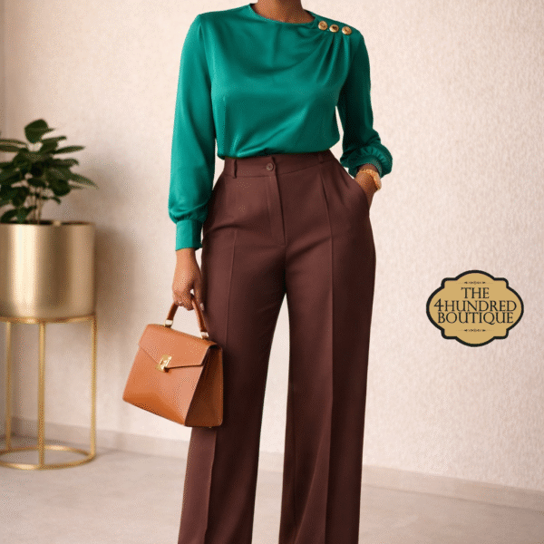 Gold Button Puff Sleeve Blouse