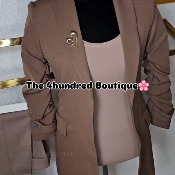 Ruched Cuff Detail Blazer, Brown