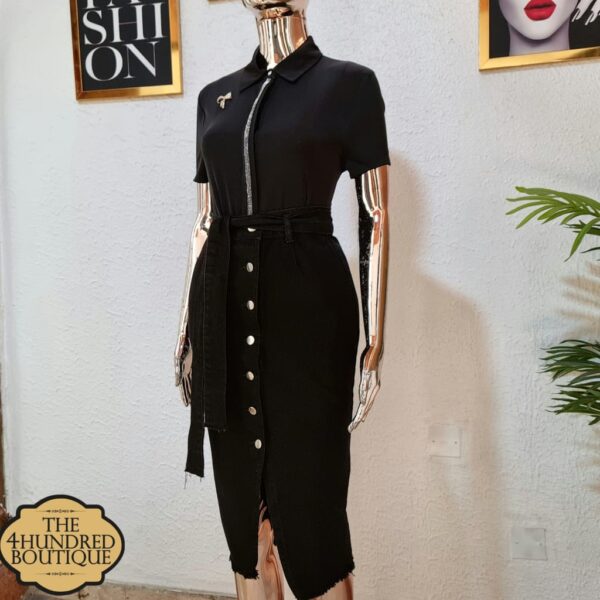 Button Detail Jeans Skirt, Black