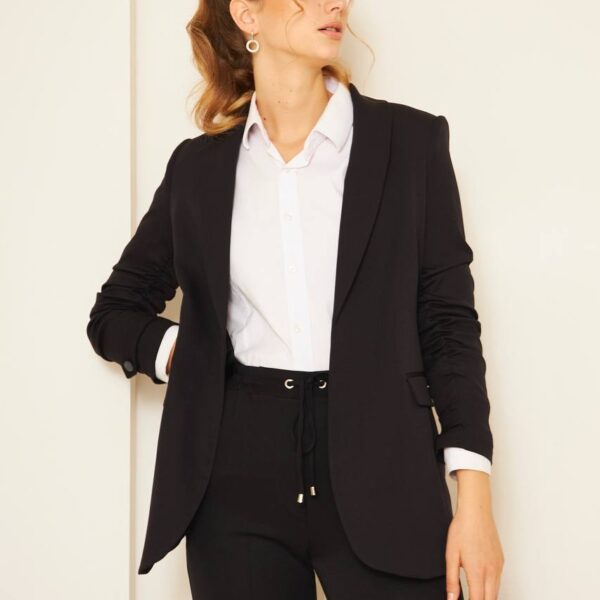 Plus Ruched Cuff Detail Blazer, Black