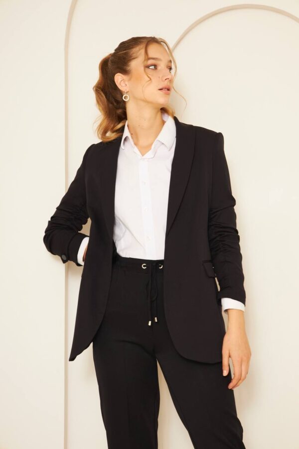 Plus Ruched Cuff Detail Blazer, Black