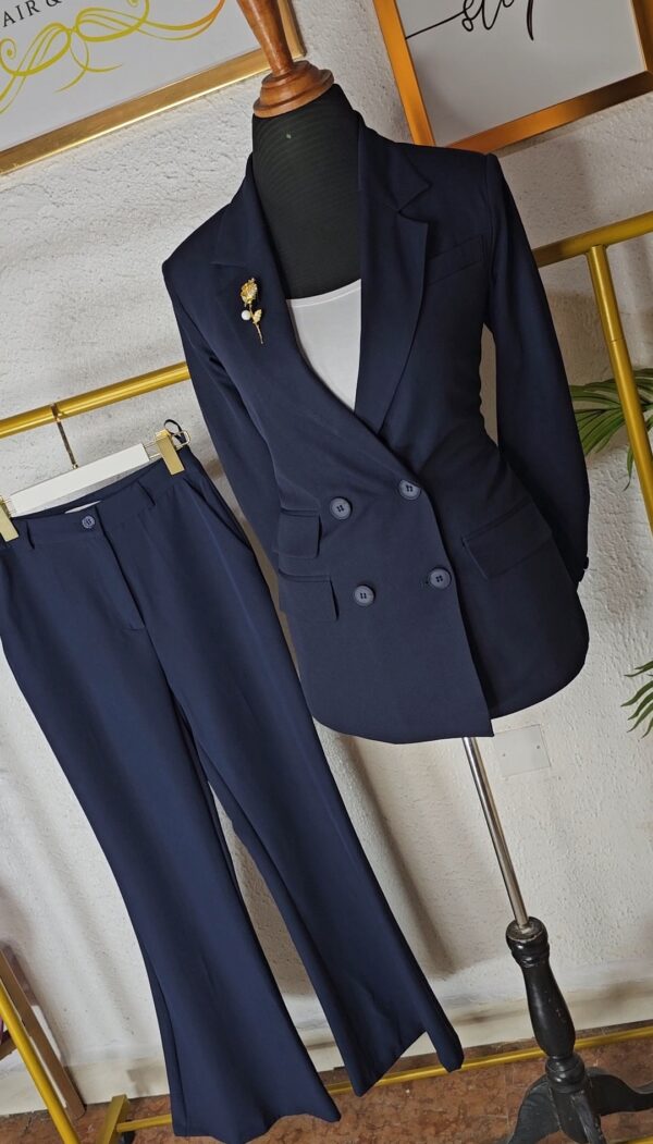 Solid Colour Double Breasted Blazer, Navy