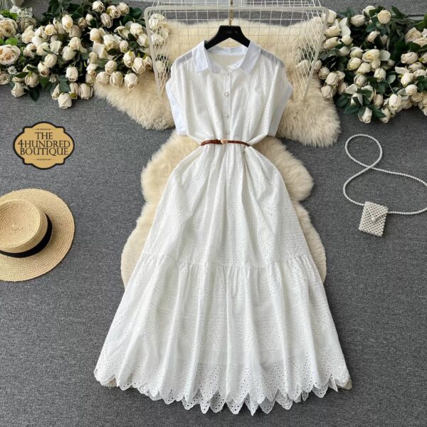 Lace Belted Gown, White