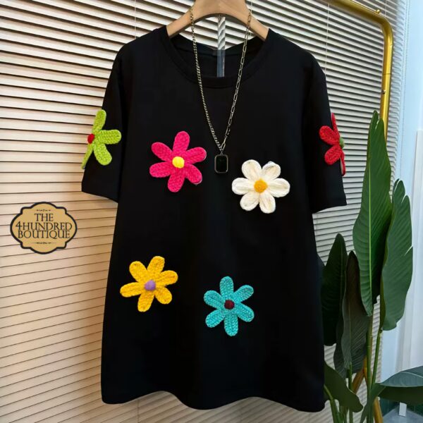 Knitted Floral Tee, Black