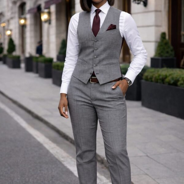 Luxury Plaid Vest Set, Gray