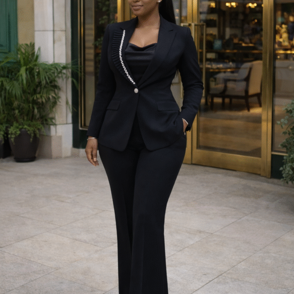 Embellished Single Button Collar Blazer, Black