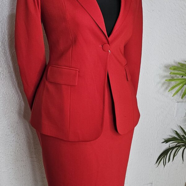 Single Button Skirt Suit Set, Red