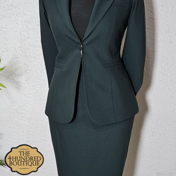 Single Button Skirt Suit Set, Dark Green
