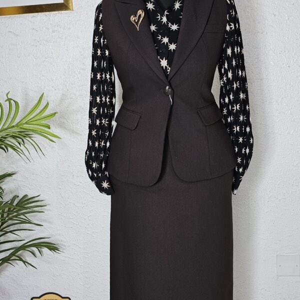 Vest Skirt Suit Set, Coffee
