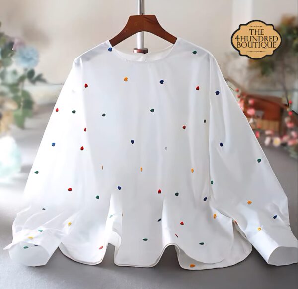 Multi Colour Polkadot Long Sleeve Shirt, White