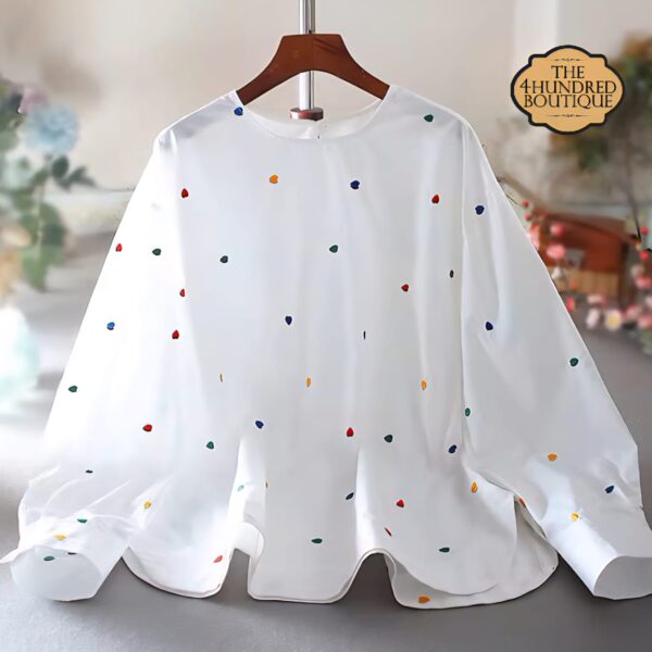 Multi Colour Polkadot Long Sleeve Shirt, White