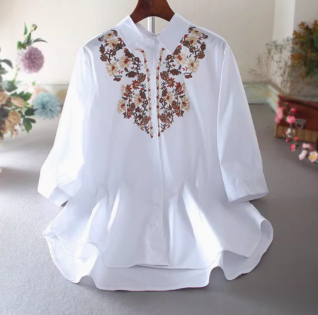 Floral Long sleeve Shirt, White