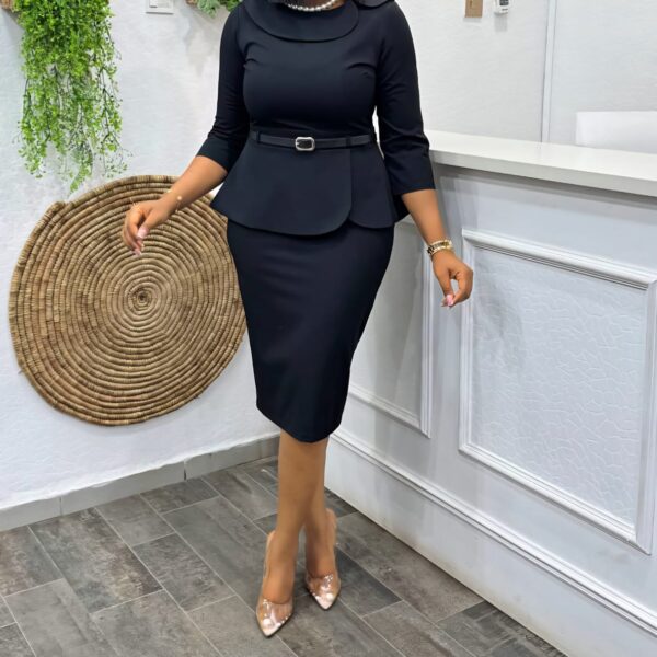 Plus Collar Peplum Detail Dress, Black
