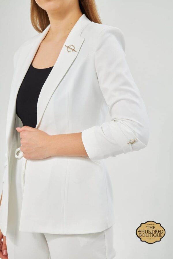 Plus Peak Lapel Detail Blazer, White