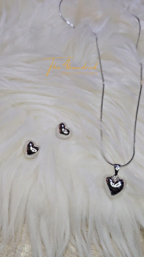 Silver Heart Shaped Earring & Pendant Set