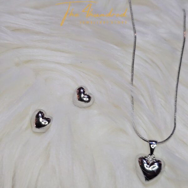 Silver Heart Shaped Earring & Pendant Set