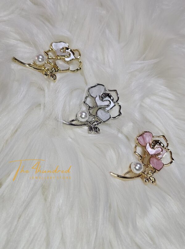 Mother Of Pearl Flower Brooche, Gold
