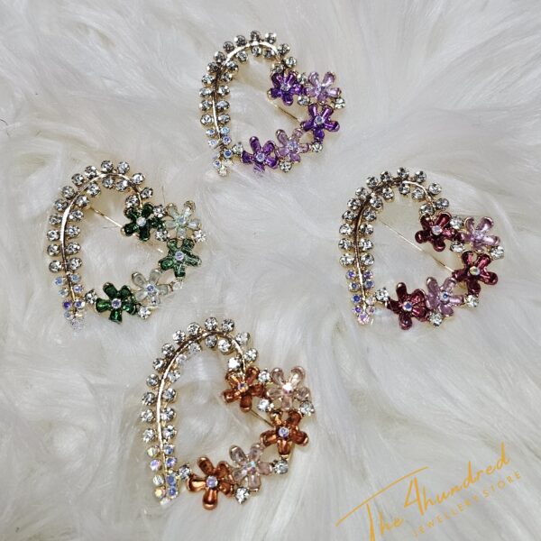 Embellished Heart Shaped Brooche, Purple