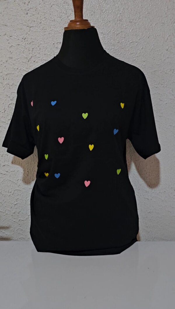 Multi Colour Heart Print Tee Shirt, Black
