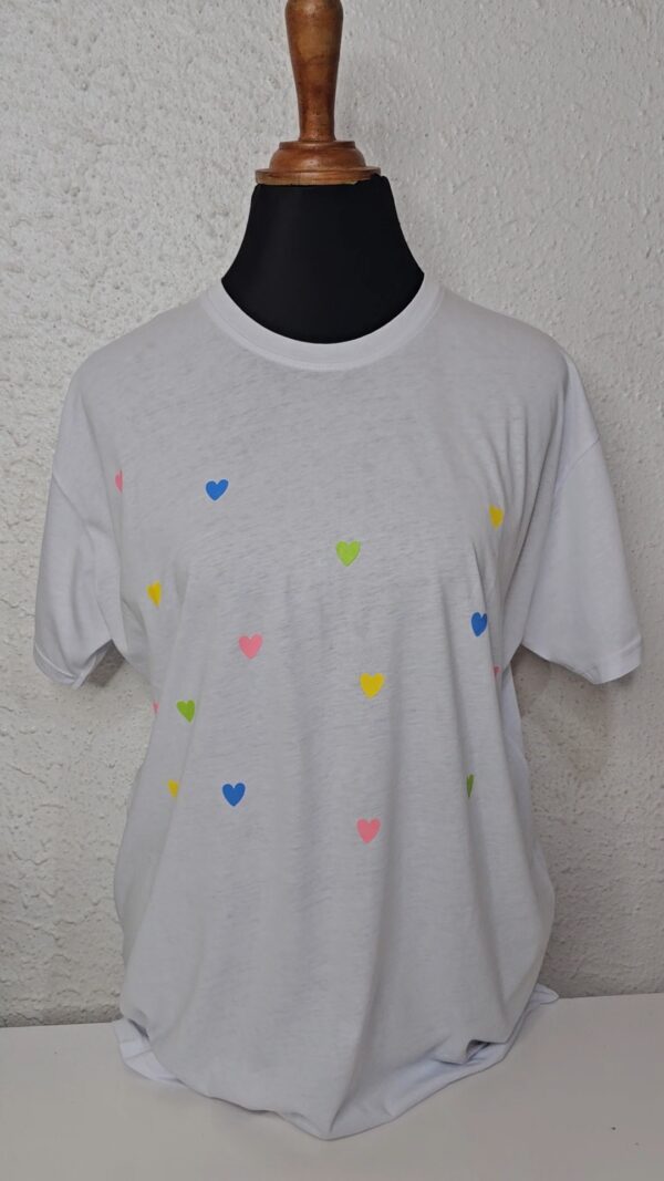 Multi Colour Heart Print Tee Shirt, White
