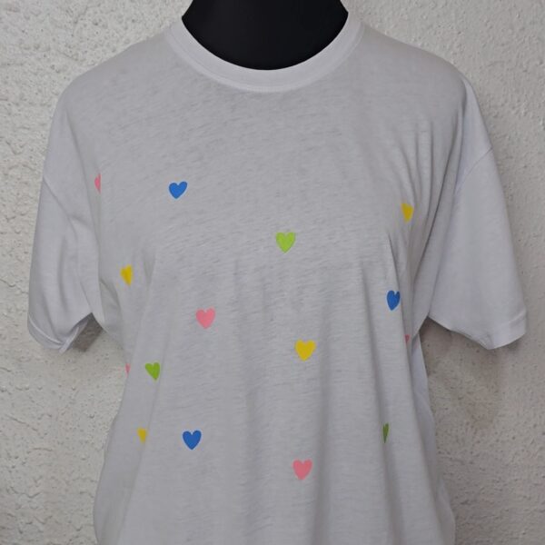 Multi Colour Heart Print Tee Shirt, White