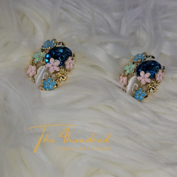 Blue & White Floral Stud Earring
