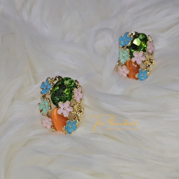 Green & Orange Floral Stud Earring