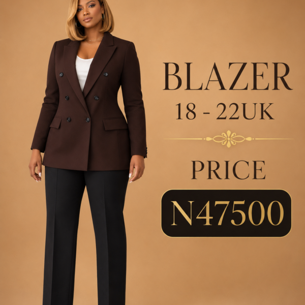 Plus Black Button Double Breasted Blazer, Coffee
