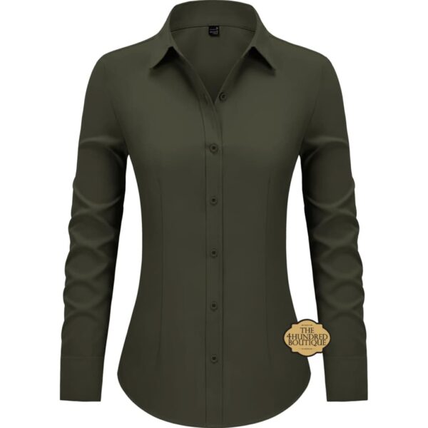 Plus Long Sleeve Office Shirt, Army Green