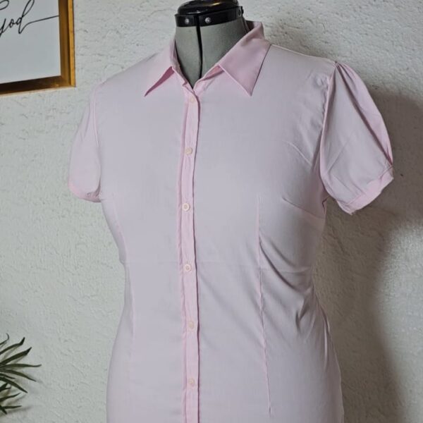 Plus Short Sleeve Office Shirt, Pink