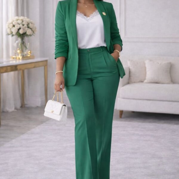 Plus Slimfit Ruched Sleeve Blazer, Green