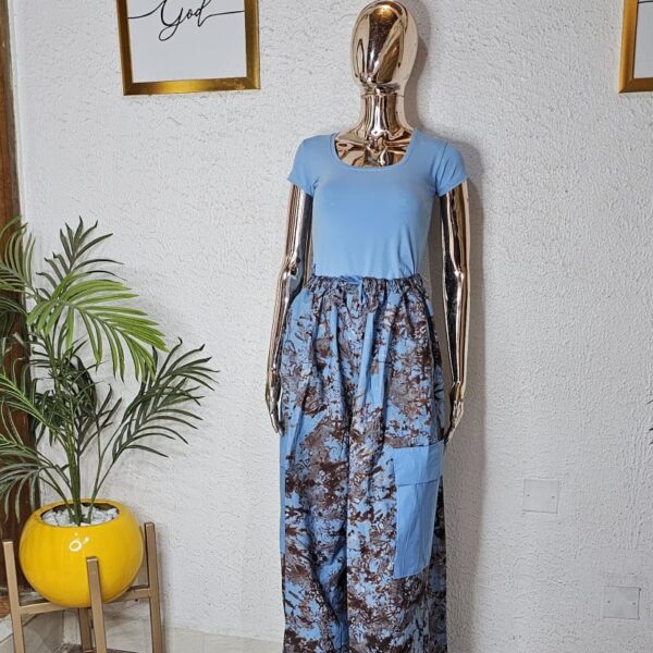 Tribal Adire Cargo Pant, Sky Blue