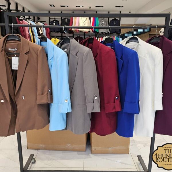 Plus Turn-Up Sleeve Blazer, Brown