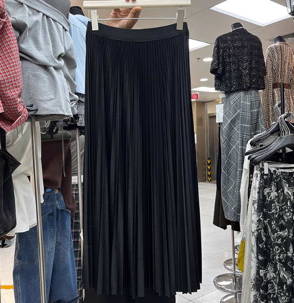 Solid Colour Pleated Skirt, Black