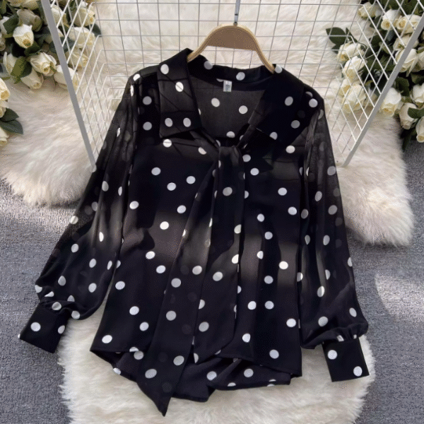 Chiffon Shirt, Black Polkadot