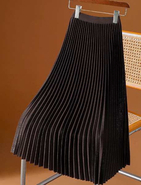 Solid Colour Pleated Skirt, Brown