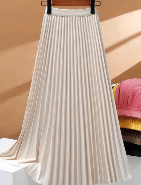 Solid Colour Pleated Skirt, Khaki