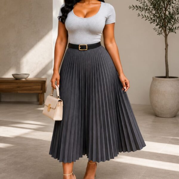 Solid Colour Pleated Skirt, Grey