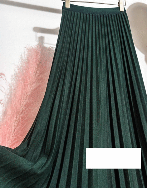Solid Colour Pleated Skirt, Dark Green