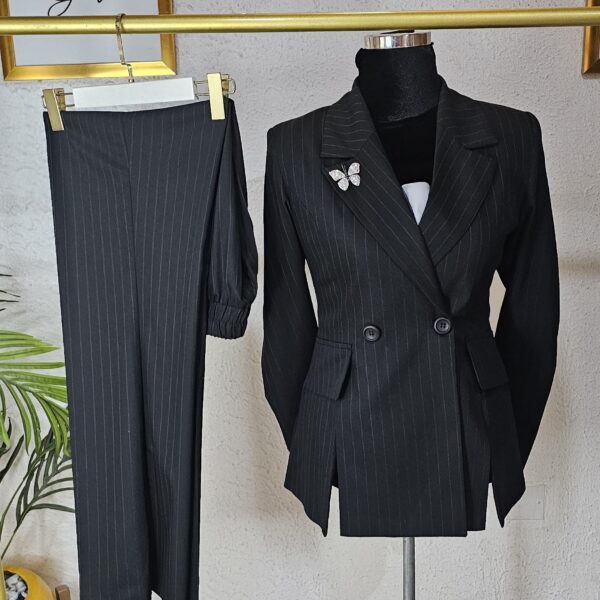 Plus Slit Pinstripe Suit Set, Black