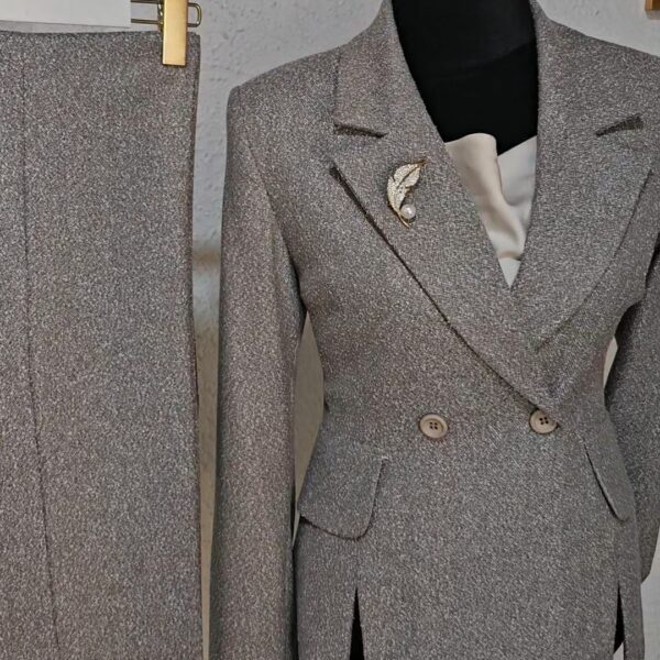 Plus Size Tweed Suit Set, Khaki