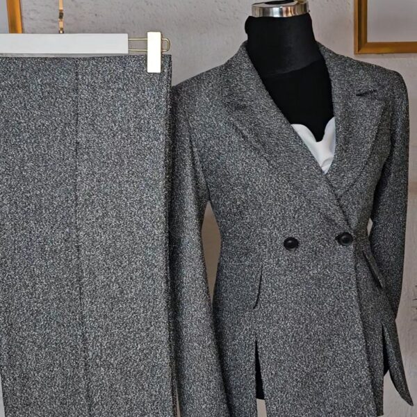 Plus Size Tweed Suit Set, Black