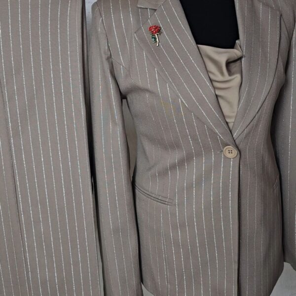 Plus Silver Pinstripe Suit Set, Khaki