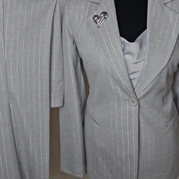 Plus Silver Pinstripe Suit Set, Gray