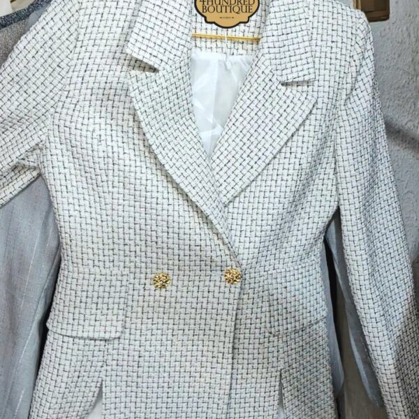 Slit Plaid Blazer, Cream